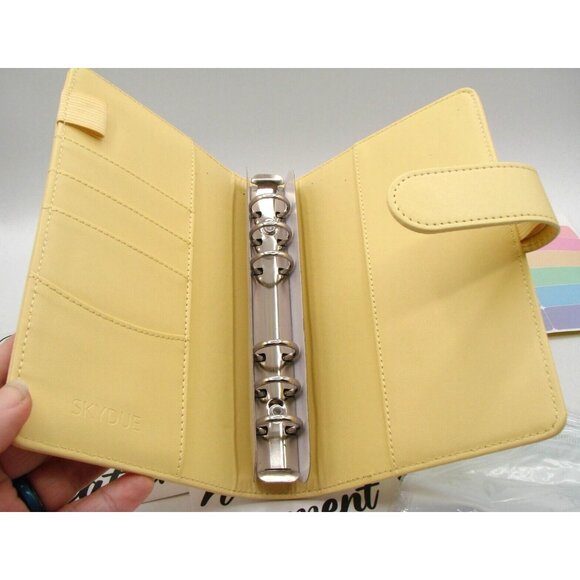 Skydue Planner Organizer Pale Yellow Leather 6 Ring Binder Budget Refillable NEW - Picture 3 of 11